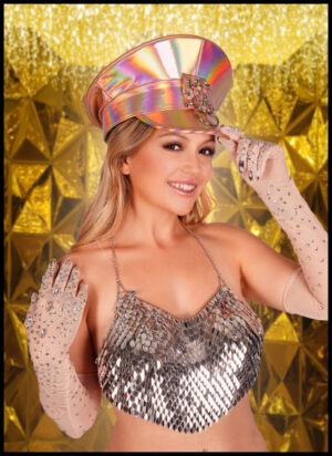 69589 - Rhinestone Embellished Nylon Gloves Beige....