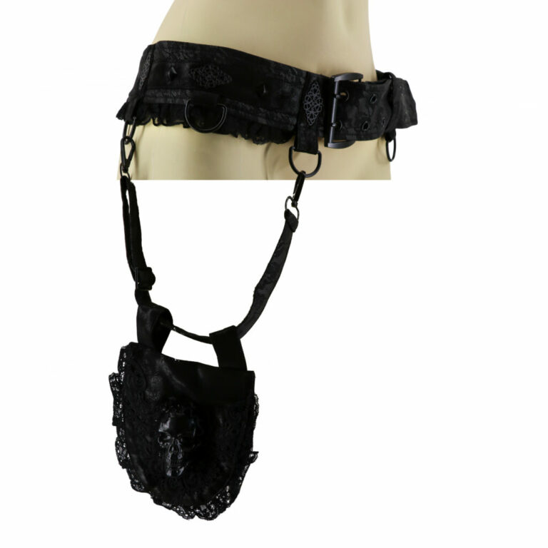 7298 - Pleather Belted Skull Laced Waist Bag - Image 5