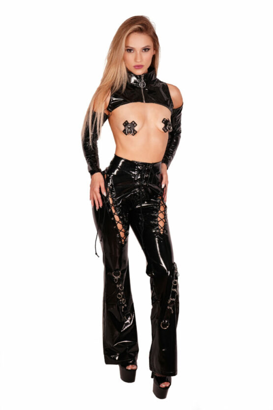 7317 - Pleather Laced Up Wide Leg Pants - Image 4