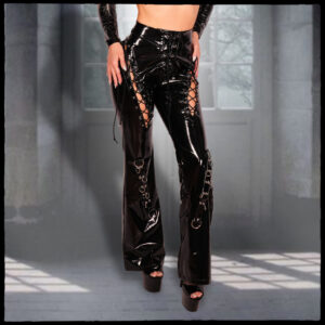 7317 - Pleather Laced Up Wide Leg Pants
