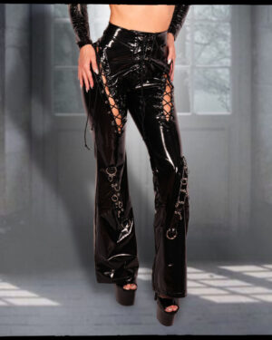 7317 - Pleather Laced Up Wide Leg Pants