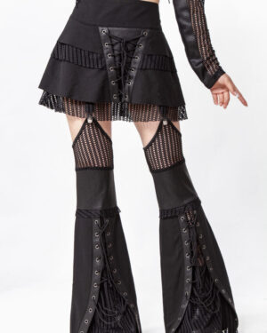 7330 - Contrast fishnet Laced skirt with detachable leg warmers