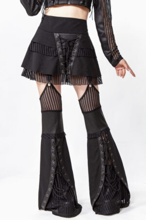 7330 - Contrast fishnet Laced skirt with detachable leg warmers