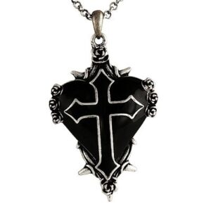 LC1567 - Large Black Cross Black Heart Necklace