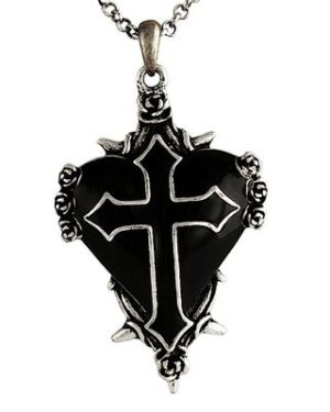 LC1567 - Large Black Cross Black Heart Necklace