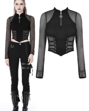 TW447 - Punk Locomotive Sexy Net Wrap Waist Top-LXL
