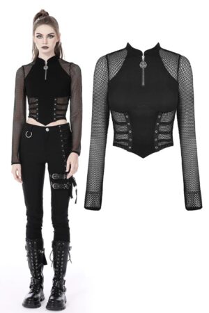 TW447 - Punk Locomotive Sexy Net Wrap Waist Top-LXL