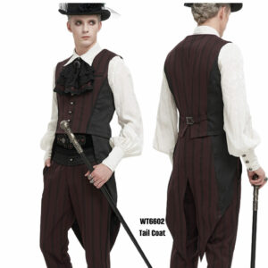 WT6602 - Punk Pinstripe Long Tail Vest - Burgundy