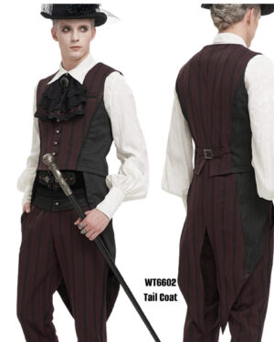 WT6602 - Punk Pinstripe Long Tail Vest - Burgundy
