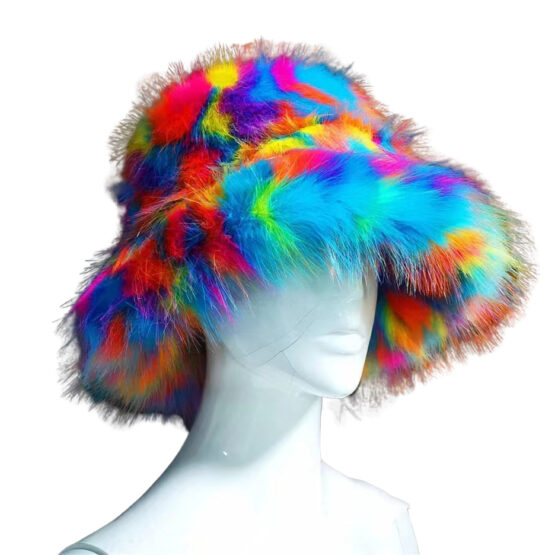 2670 - Splatter Rainbow Bucket Faux Fur Hat - Image 3