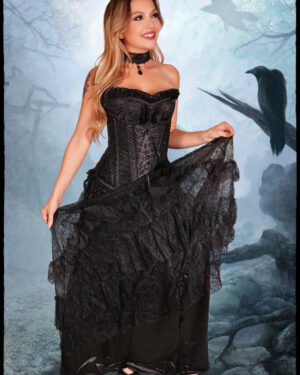 64131 - Black Laced Corset with Ruffle Trimming