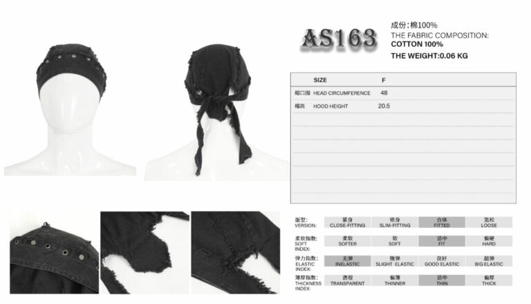 AS163 - Black denim rivet headdress - Image 6