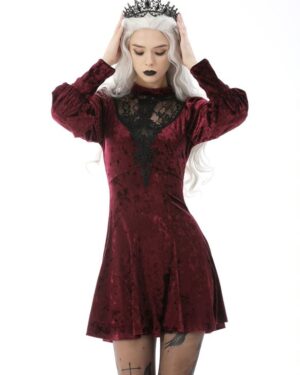 DW604 - Lace Burgundy Velvet Dress-LXL
