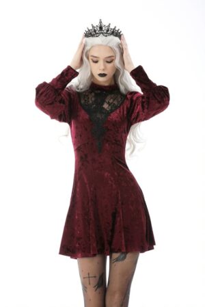 DW604 - Lace Burgundy Velvet Dress-LXL