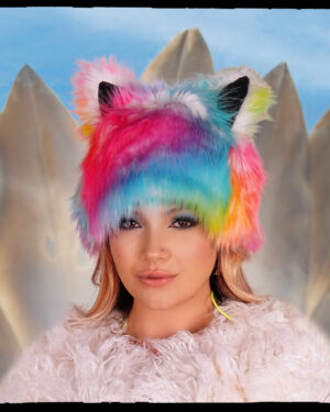 2671 - Tie Dye Rainbow Faux Fur Beanie