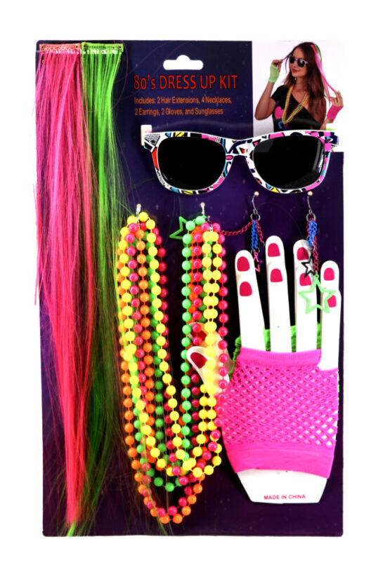 69175 - 80s Neon Kit - Hair Extension, Beads, Earrings, Gloves, and Glasses - Image 5