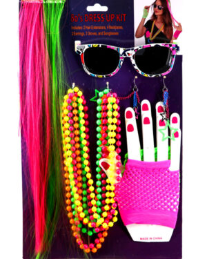 69175 - 80s Neon Kit - Hair Extension, Beads, Earrings, Gloves, and Glasses