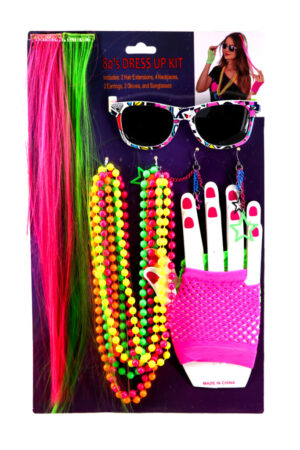 69175 - 80s Neon Kit - Hair Extension, Beads, Earrings, Gloves, and Glasses