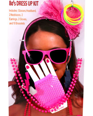 69176 - 80s Fuchsia Kit - Headband, Beads, Earrings, Gloves, Bracelets