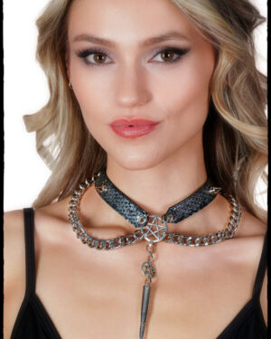BZ05 - Pentragram and bullet choker with chain