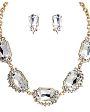 14210 - Large Crystal Rhinestone Necklace and Earring Set