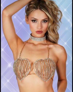 14304 - Gold Heart Rhinestone Bra