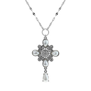 16687 - Teardrop Cross Necklace with pearls, s, 22+3"