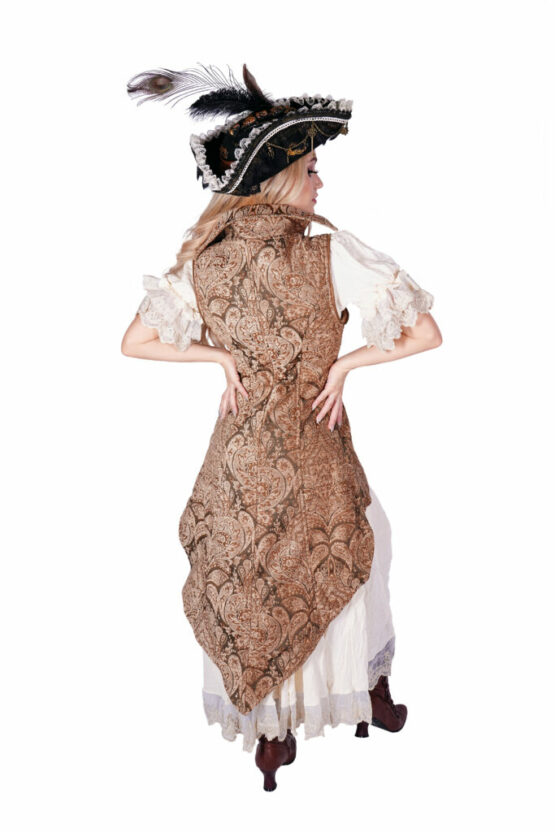 69523 - Brown Pirate Hat with Feather and Skeleton - Image 2