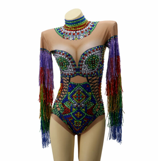 7203S - Sequin mesh moch neck bodysuit - Image 3