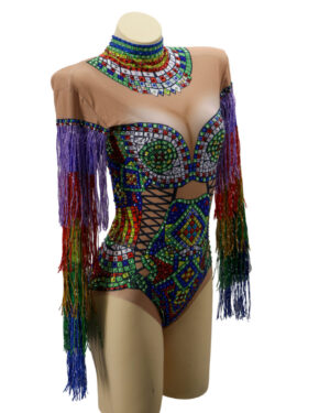 7203S - Sequin mesh moch neck bodysuit
