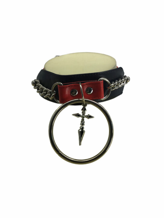 BZ03 - O ring choker with side chain -Blk/Red - Image 4