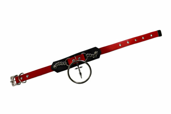 BZ03 - O ring choker with side chain -Blk/Red - Image 3