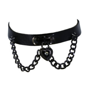 BZ130 - PU choker with Heart charm and chains