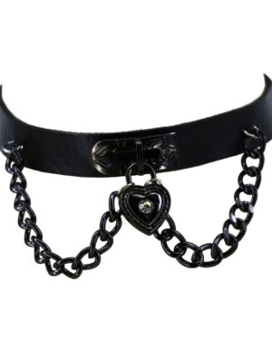BZ130 - PU choker with Heart charm and chains