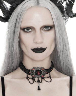 EAS7 - Black Choker with Gems and Chain