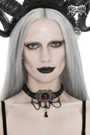 EAS7 - Black Choker with Gems and Chain