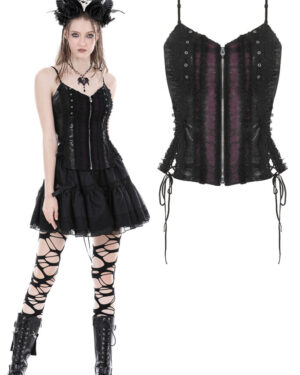 CW064 - Black purple lace up corset