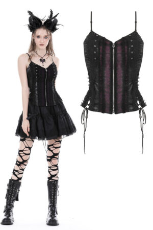 CW064 - Black purple lace up corset