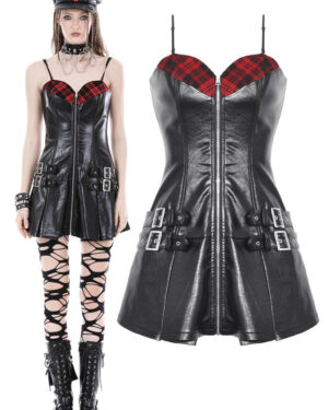 DW832 - Punk plaid rebel locomotive PU dress