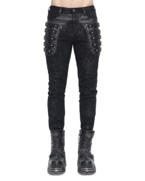 PT228 - Slim black pants with side buckles