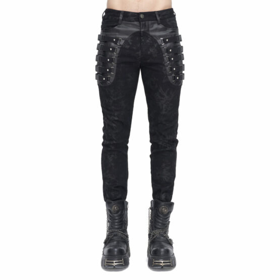 PT228 - Slim black pants with side buckles