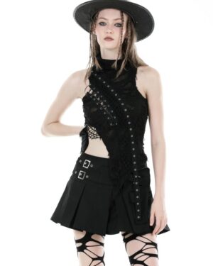 TW510 - Punk lace up asymmetric shirt