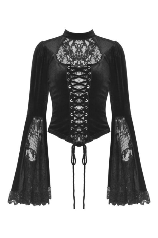TW539 - Gothic lace up velvet mock neck top - Image 6