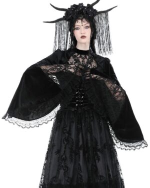 TW539 - Gothic lace up velvet mock neck top
