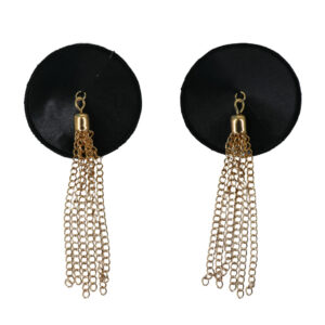 1260 - Black pasties with gold tassel chains