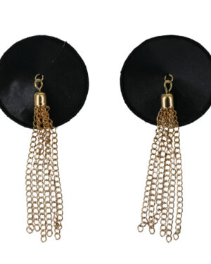 1260 - Black pasties with gold tassel chains