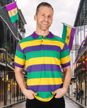 3863 - Mardi Gras tri color polo shirt
