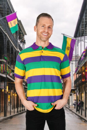 3863 - Mardi Gras tri color polo shirt