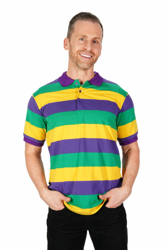 3863 - Mardi Gras tri color polo shirt - Image 3