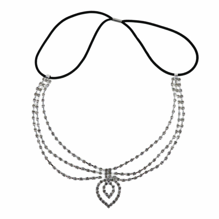 71177 - Three row rhinestone with heart headpiece-Silver - Image 2